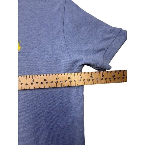VTG Polo Ralph Lauren Blue Cotton Knit Polo Shirt Yellow Logo Men’s Size Small - Picture 5 of 10
